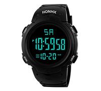 Watch with Step Counter Sport Men's Fashion Quartz Watch Date Luxury Out LED Digital Camping Sport Watch Sports Watch Elastic Strap (Black, One Size)