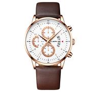 Watch Woman Fashion Sport Men's Stainless Steel Case Leather Band Quartz Analog Wrist Watch The Watch Locker (F, One Size)