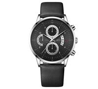 Watch Woman Fashion Sport Men's Stainless Steel Case Leather Band Quartz Analog Wrist Watch The Watch Locker (H, One Size)