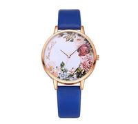 Watch Women Clearance,Women Elegant Floral Pattern Watch Fashion Big Round Dial Female Watch PU Leather Analog Quartz Wrist Watch Personalised Gifts,Blue,A5K78A