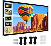 【Watch World Cup on Giant Screen for Full Thrill】XBJ 100 Inch Projector Screen 16:9 | HD 4K Foldable Anti-Wrinkle Double-Sided Projection Screen, 160° Wide Viewing Angle, Extra Long Ropes & Hooks for