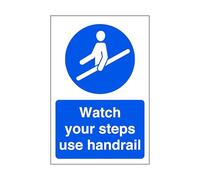 Watch Your Steps Use Handrail - safety sign - 3mm Aluminum Dibond for indoor/outdoor usage (200mm x 150mm) 5m Viewing Distance.