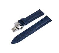 Watchband Double-sided Leather Strap 18mm 20mm 22mm Watch Band Stainless Steel Butterfly Clasp Ostrich Pattern Leather, Blue, 18mm