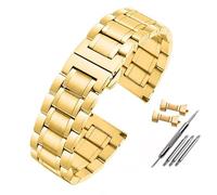 Watchband, For Casio for Tissot for Seiko for Citizen Metal Flat/Curved End Strap Bracelet Stainless Steel Watch Chain 20mm 22mm (Color : Style C-gold, Size : 20mm)