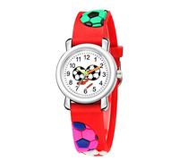 Watched for Girl Trend 3D Quartz Football Fashion Watch Children's Gift Pattern Sports Kid's Watch Time Teacher Watch (Red, One Size)