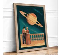 Watchers of Distant Worlds Retro Framed Wall Art Print A3 Oak | Ready to Hang, Premium Gi Paper, Fade-Resistant Inks, Securely Packaged, UK Made
