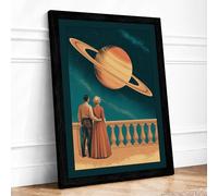 Watchers of Distant Worlds Retro Framed Wall Art Print A4 Black | Ready to Hang, Premium Gi Paper, Fade-Resistant Inks, Securely Packaged, UK Made