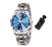 Watches for Men Diamond Business Dress Analog Quartz Mens Watches Stainless Steel Waterproof Luminous Date Two Tone Luxury Casual Wrist Watch Relojes para Hombres, IntervalBlue, Dress