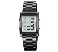 Watches for Men Fashion Trend Multifunction Outdoor Sports Watch EL Light Large Digital Display Chronograph Stainless Steel Rectangle Watches, Black, Outdoor sports