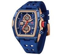 Watches for Men Luxury Skeleton Tonneau Watch for Men Waterproof Adjustable Silicone Strap Steampunk Style Chronograph Calendar Date Business Luminous Cool Large Square Face Wristwatch, 0473-Blue,