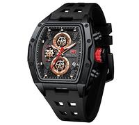 Watches for Men Luxury Skeleton Tonneau Watch for Men Waterproof Adjustable Silicone Strap Steampunk Style Chronograph Calendar Date Business Luminous Cool Large Square Face Wristwatch, 0473-Black,
