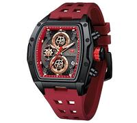 Watches for Men Luxury Skeleton Tonneau Watch for Men Waterproof Adjustable Silicone Strap Steampunk Style Chronograph Calendar Date Business Luminous Cool Large Square Face Wristwatch, 0473-Red,