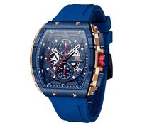 Watches for Men Luxury Skeleton Tonneau Watch for Men Waterproof Adjustable Silicone Strap Steampunk Style Chronograph Calendar Date Business Luminous Cool Large Square Face Wristwatch, E-Blue, Blue