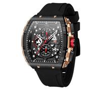 Watches for Men Luxury Skeleton Tonneau Watch for Men Waterproof Adjustable Silicone Strap Steampunk Style Chronograph Calendar Date Business Luminous Cool Large Square Face Wristwatch, EBlack Rose,
