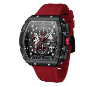 Watches for Men Luxury Skeleton Tonneau Watch for Men Waterproof Adjustable Silicone Strap Steampunk Style Chronograph Calendar Date Business Luminous Cool Large Square Face Wristwatch, E-Red, fashion