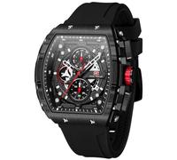 AIMES Watches for Men Luxury Skeleton Tonneau Watch for Men Waterproof Adjustable Silicone Strap Steampunk Style Chronograph Calendar Date Business Luminous Cool Large Square Face Wristwatch, EBlack,