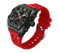 Watches for Men Unique Rectangle Large Face Digital Analog Dual Time Display Countdown Stopwatch Punk Cool Design 5ATM Waterproof Silicone Strap Outdoor Sport Watch (Black red)