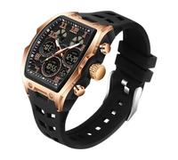 Watches for Men Unique Rectangle Large Face Digital Analog Dual Time Display Countdown Stopwatch Punk Cool Design 5ATM Waterproof Silicone Strap Outdoor Sport Watch (Black Rose Golden)