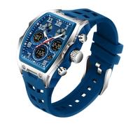 Watches for Men Unique Rectangle Large Face Digital Analog Dual Time Display Countdown Stopwatch Punk Cool Design 5ATM Waterproof Silicone Strap Outdoor Sport Watch (Silvery Blue)