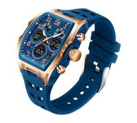 Watches for Men Unique Rectangle Large Face Digital Analog Dual Time Display Countdown Stopwatch Punk Cool Design 5ATM Waterproof Silicone Strap Outdoor Sport Watch (Rose Golden Blue)