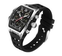 Watches for Men Unique Rectangle Large Face Digital Analog Dual Time Display Countdown Stopwatch Punk Cool Design 5ATM Waterproof Silicone Strap Outdoor Sport Watch (Black Silvery)