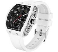 Watches for Men Unique Rectangle Relojes para Hombres White Wristwatch with Digital Analog Dual Time Display Countdown Stopwatch Punk Cool Design 5ATM Waterproof, White, Casual