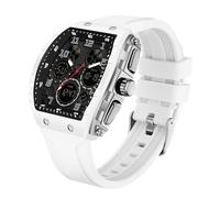 Watches for Men Unique Rectangle Sport Wristwatch with Digital Analog Dual Time Display Countdown Stopwatch Punk Cool Design 5ATM Waterproof Mens Watch (White)