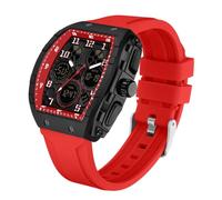 Watches for Men Unique Rectangle Sport Wristwatch with Digital Analog Dual Time Display Countdown Stopwatch Punk Cool Design 5ATM Waterproof Mens Watch (RED)