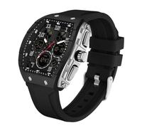 Watches for Men Unique Rectangle Sport Wristwatch with Digital Analog Dual Time Display Countdown Stopwatch Punk Cool Design 5ATM Waterproof Mens Watch (Black Silver)