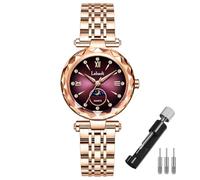 Watches for Women Fashion Rose Gold Stainless Luxury Diamond Ladies Female Luxury Crystal Dress Business Waterproof Quartz Wife Gifts Blue Wrist Watch, LA611purple, LA611