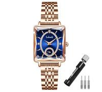 Watches for Women Rose Gold Square Stainless Luxury Fashion Diamond Analog Quartz Waterproof Dress Casual Small Simple Ladies Female Wife Girls Gifts Gold Wrist Watch, LA281blue, LA281blue