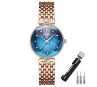 Watches for Women Rose Gold Stainless Ladies Female Fashion Luxury Diamond Dress Business Waterproof Quartz Girls Wife Gifts Crystal Blue Wrist Watch, LA188blue, LA188