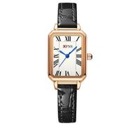 Watches for Women Vintage Bracelet Roman Dial Women's Watch Rectangular Classic Wristwatch for Ladies Analog Waterproof Watch (Leather Belt/Black Rose Gold)