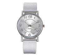 Watches for Women with Numbers Quartz Day Belt Rose Gold Girls Heart Watch Valentines Movement Big Mesh Women's Watch (Silver, One Size)