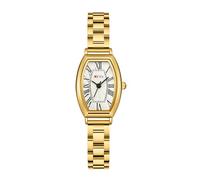 Watches for Women with Roman Dial Barrel-Shaped Gold Watch Waterproof Ladies Square Quartz Watch with Stainless Steel and Leather Band (Steel Strip/Golden White)