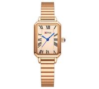 Watches for Women with Vintage Rectangular Case,White Roman Dial,Stainless Steel Band,Casual Fashion Simple Square Ladies Quartz Wristwatch (Bamboo Belt/Rose)