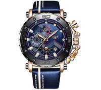 Watches Men Fashion Leather Wristwatch LIGE Watch Waterproof Analog Quartz Clock Multifunction Chronograph Sport Casual Wrist Watch Stainless Steel Dial Watch Rose Gold Blue