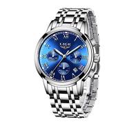 Watches Mens Full Steel Quartz Analog Wrist Watch Men Luxury Brand LIGE Waterproof Date Business Watch, steel bblue, casual watch