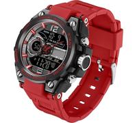 Watches Men's Sporty Digital Watch Men's Military Outdoor Watch Men Analogue Robust Digital Watch for Men with Alarm Clock Calendar LED Waterproof Sports Watch Army Watch Digital Watches for Men, red,