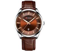 CURREN Watches Simple Quartz Wristwatch with Leather Male Watches(Silver Brown)