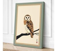 Watchful Barn Owl Japandi Canvas Wall Art Print 18x12 Inch