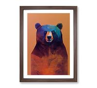 Watchful Bear Abstract Framed Print | A4 Walnut Framed Wall Art | Ready to Hang | Abstract Animal Picture | Living Room Bedroom Lounge Office