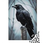 Watchful Crow on Wooden 1000-Piece Jigsaw Puzzle for Adults, 70x50cm/1000pcs, White Cardboard for Simple Sorting; Relaxed Solo Time at Home