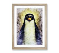 Watchful Penguin Framed Print | A3 Oak Framed Wall Art | Ready to Hang | Modern Nature Picture | Living Room Bedroom Lounge Office