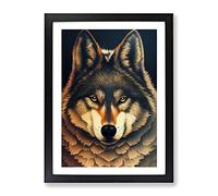 Watchful Wolf No.1 Framed Print | A2 Black Framed Wall Art | Ready to Hang | Modern Animal Picture | Living Room Bedroom Lounge Office