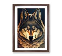 Watchful Wolf No.1 Framed Print for Living Room Bedroom Home Office Décor, Wall Art Picture Ready to Hang, Walnut A3 Frame (34 x 46 cm)