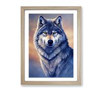 Watchful Wolf No.2 Framed Print | A2 Oak Framed Wall Art | Ready to Hang | Modern Animal Picture | Living Room Bedroom Lounge Office