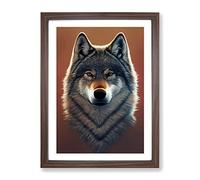 Watchful Wolf No.3 Framed Print | A2 Walnut Framed Wall Art | Ready to Hang | Modern Animal Picture | Living Room Bedroom Lounge Office