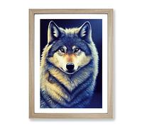 Watchful Wolf No.4 Framed Print | A2 Oak Framed Wall Art | Ready to Hang | Modern Animal Picture | Living Room Bedroom Lounge Office