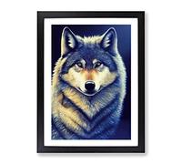 Watchful Wolf No.4 Framed Print | A4 Black Framed Wall Art | Ready to Hang | Modern Animal Picture | Living Room Bedroom Lounge Office